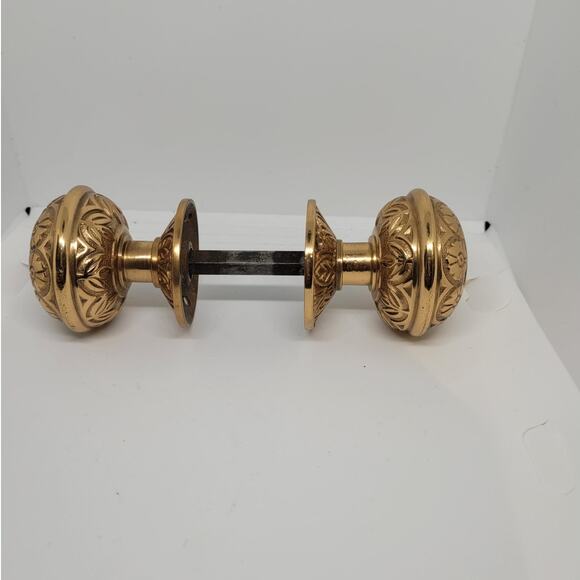 Antique Brass Ornate Door Knob & Rosette Set Victorian Cast Style Architectural - Picture 6 of 10